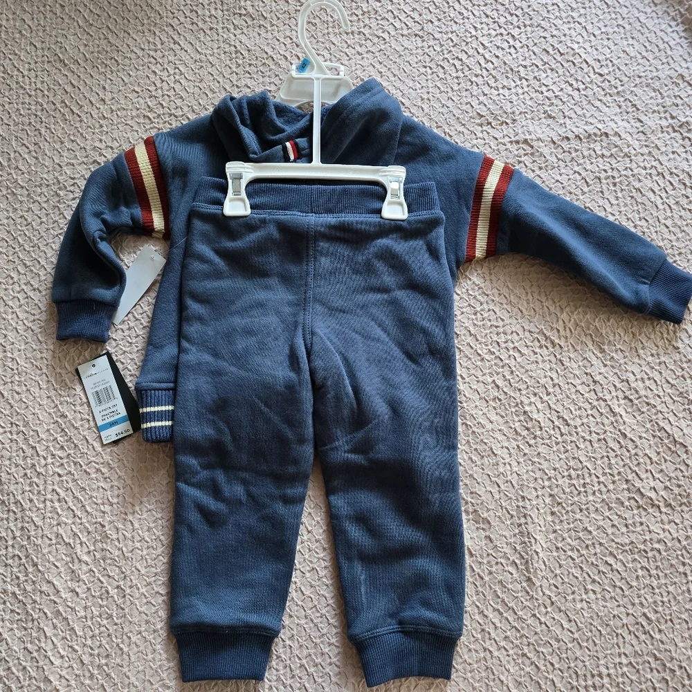 Tommy Hilfiger Boy's Blue Embroidered Logo Fleece Hoodie And Joggers Set 24M